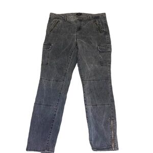 LOFT High Rise Acid Washed Cargo Pants Charcoal Gray Ankle Zippers, SIZE 10